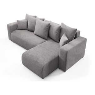 GLORIA - Canapé d'angle droit convertible 4 places en tissu gris foncé