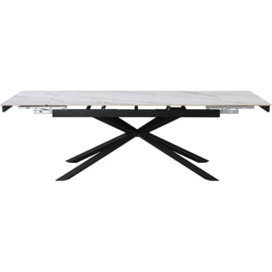Table à manger extensible en céramique 6 à 10 personnes "Celeste" - Blanc marbré gris