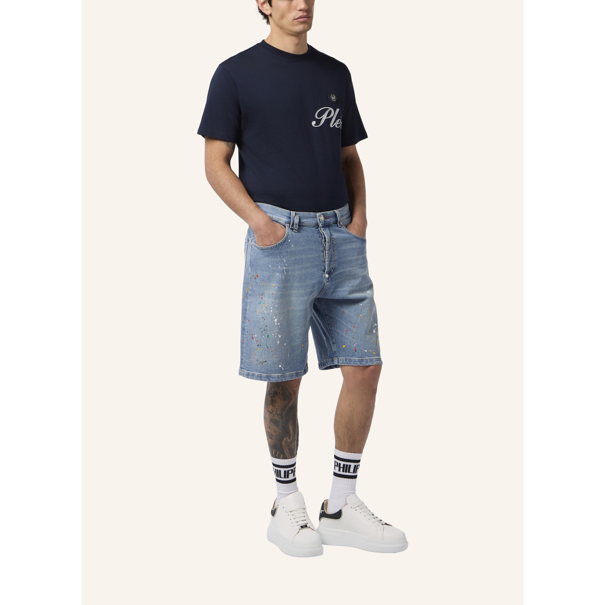 PHILIPP PLEIN Denim Shorts Paint