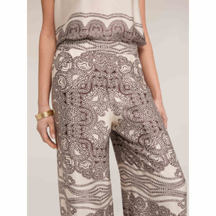 Motivi - Pantalones palazzo en raso de viscosa estampada - Beige