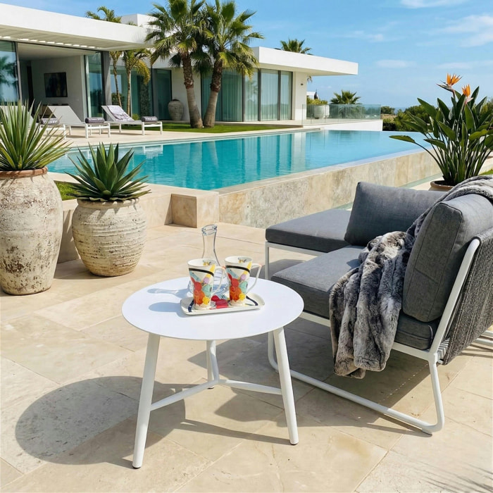 Table basse de jardin en aluminium blanc Ø 60 cm STOCKHOLM