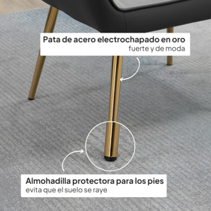 Butaca de Salón Sillón de Salón Tapizado en Cuero Sintético y Terciopelo con Reposabrazos Patas Doradas y Marco de Acero Butaca para Dormitorio Sala de Estar Carga 120 kg Gris