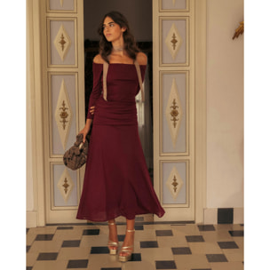 Vestido midi de punto palabra de honor