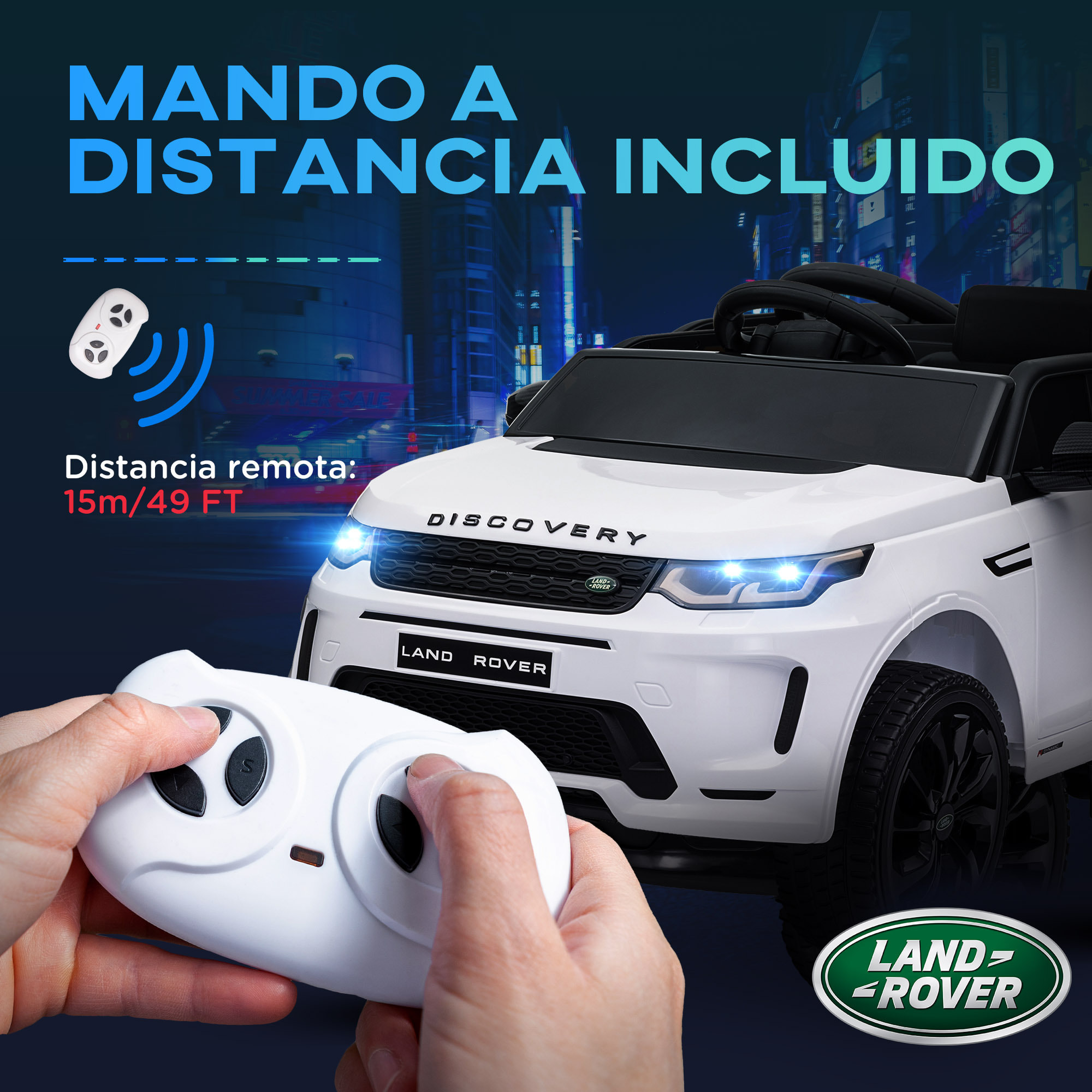 Coche Eléctrico para Niños de +3 Años con Licencia Land Rover Discovery Sport Carro Eléctrico Infantil con Batería 12V Mando a Distancia Arranque Lento Faros Bocina y Música Blanco