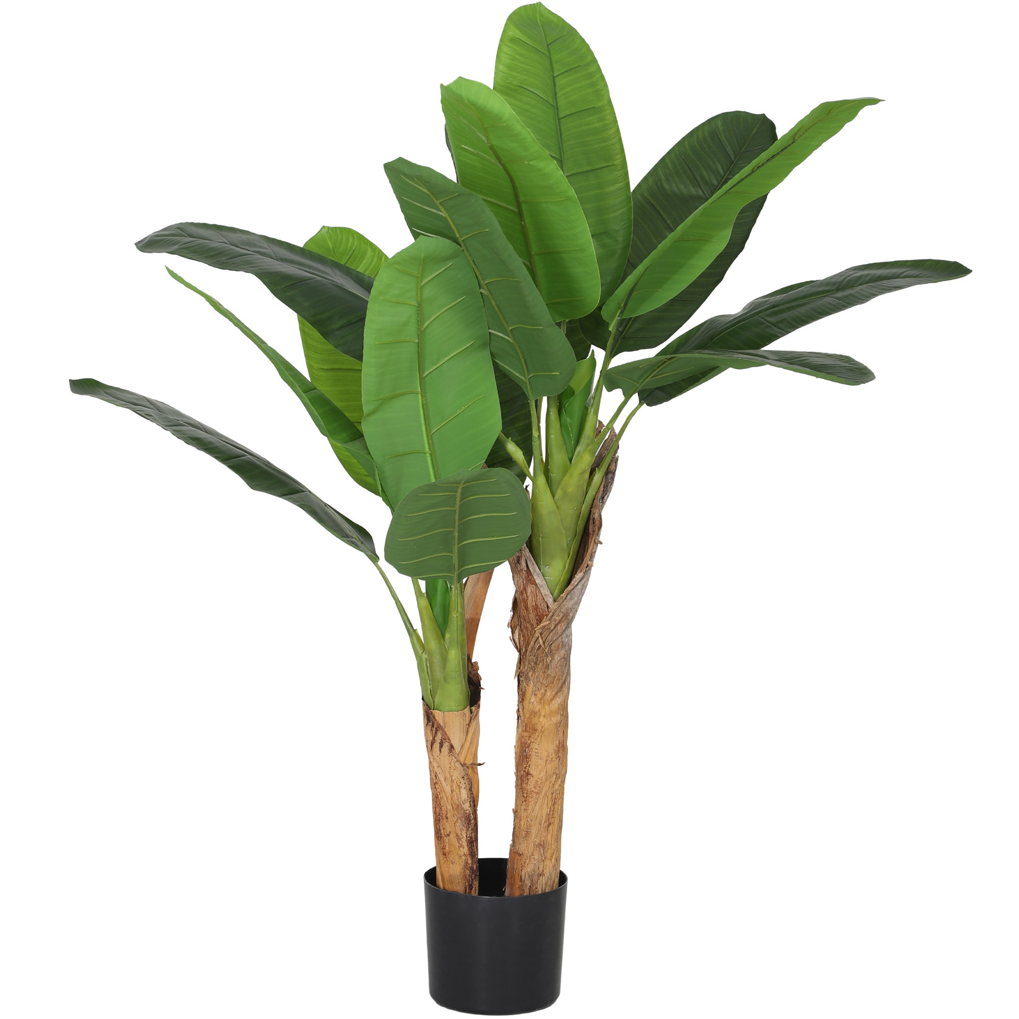 Plante artificielle bananier H.120 cm - grand réalisme - 15 feuilles - mousse effet lichen pots inclus