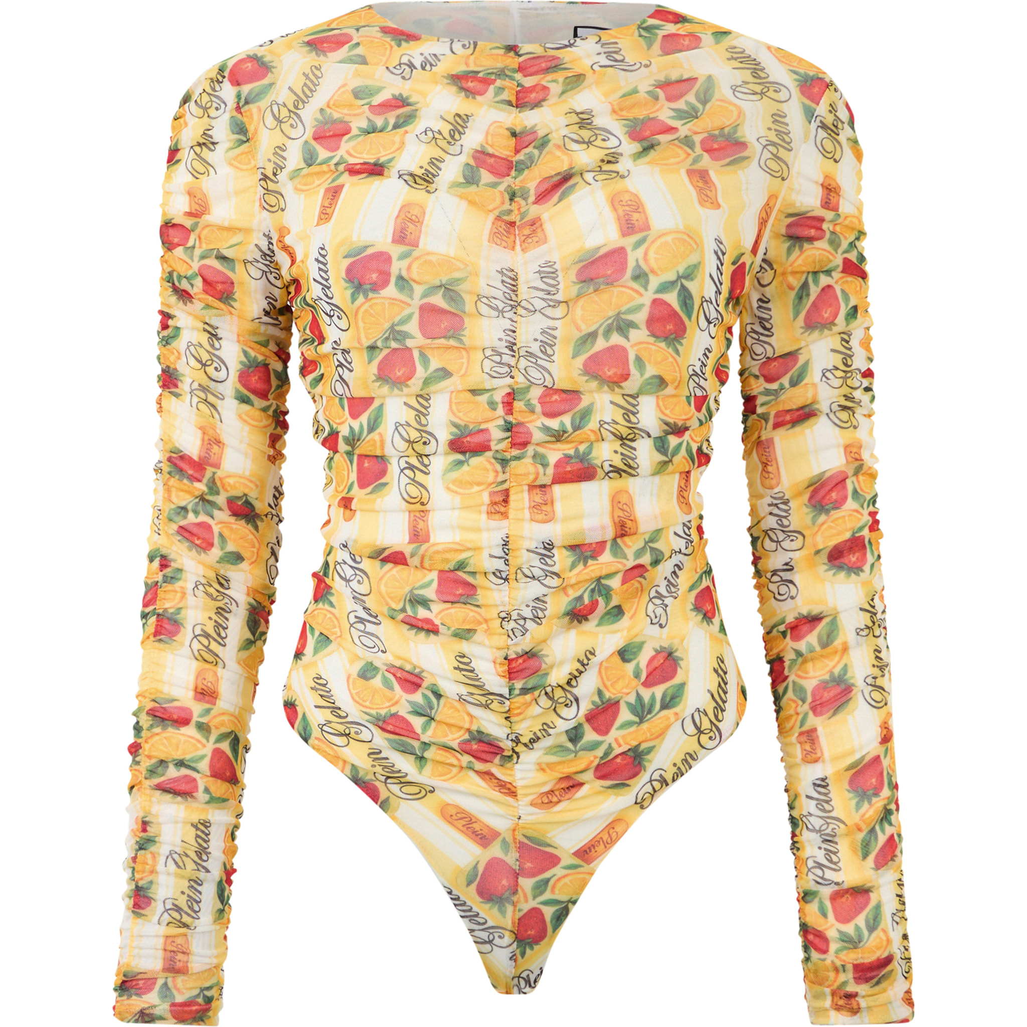 PHILIPP PLEIN Wrinkled Tulle Bodysuit Gelato
