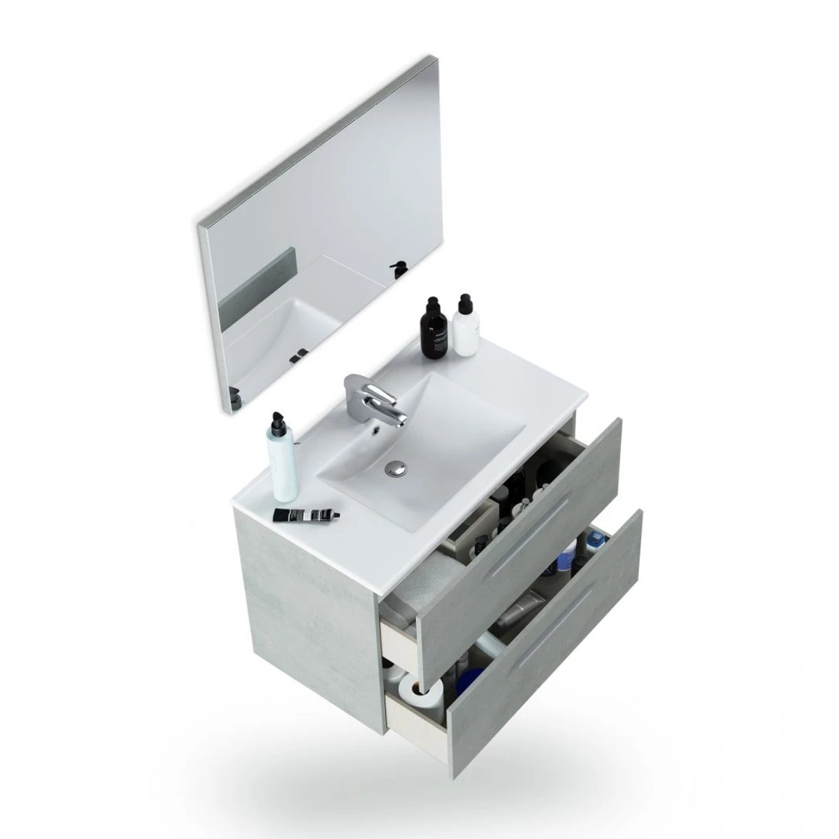 Mueble de baño con espejo Osvak 2 cajones Cemento