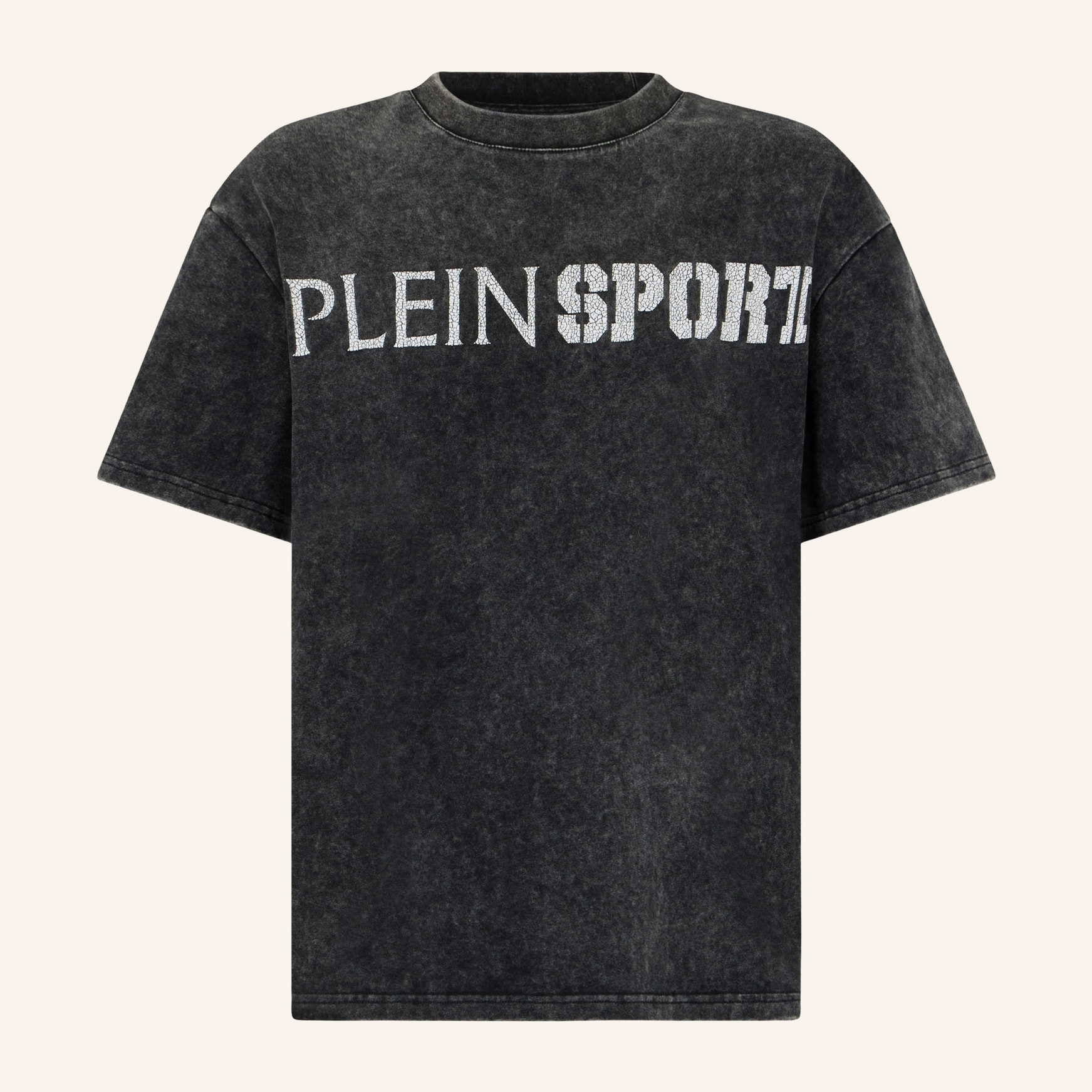 PLEIN SPORT Washed Round Neck T-Shirt Crackle Scratch
