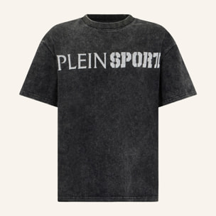 PLEIN SPORT Washed Round Neck T-Shirt Crackle Scratch