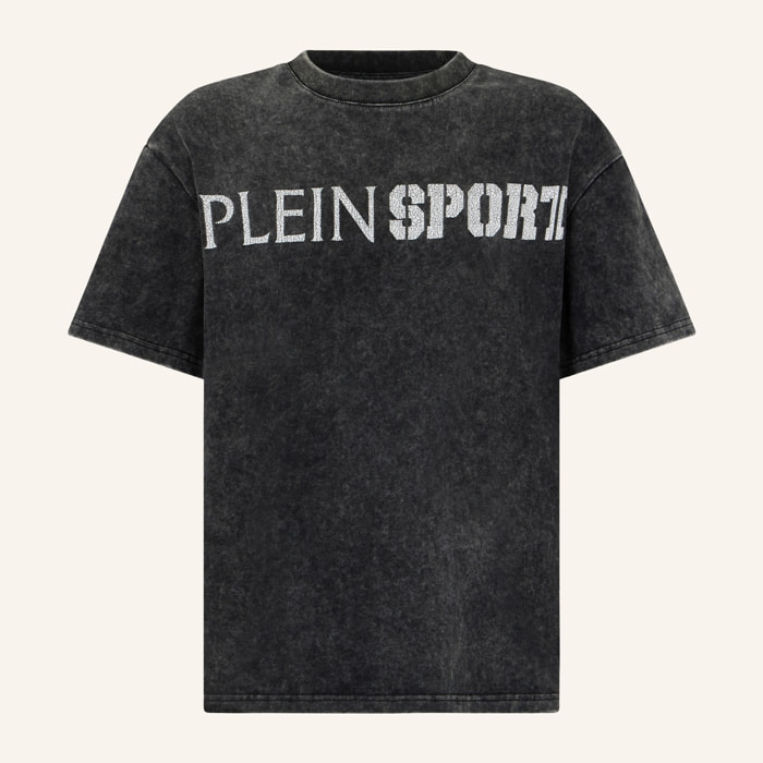 PLEIN SPORT Washed Round Neck T-Shirt Crackle Scratch