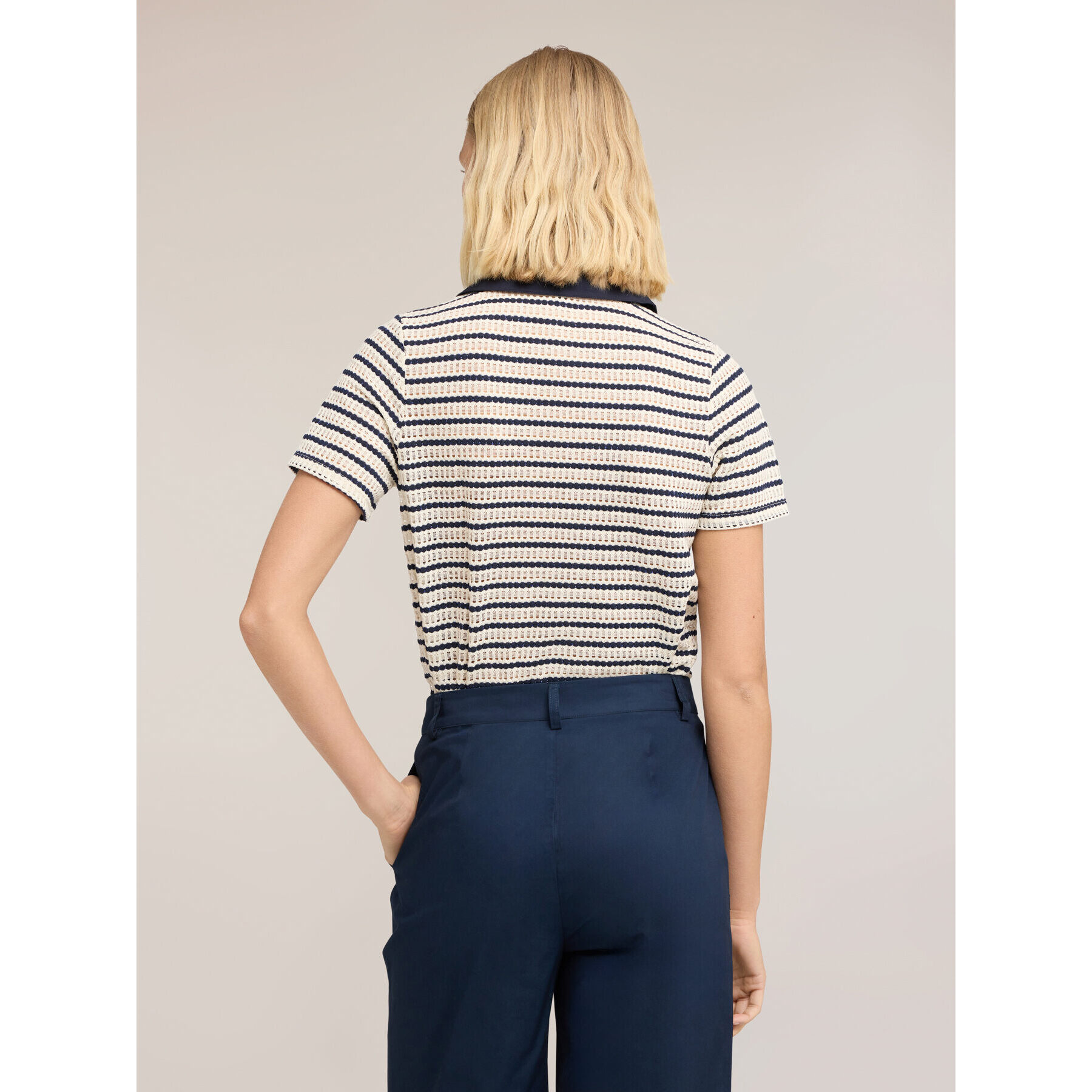 Motivi - T-shirt a righe con colletto a contrasto - Blu