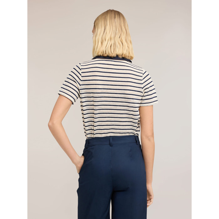 Motivi - T-shirt a righe con colletto a contrasto - Blu