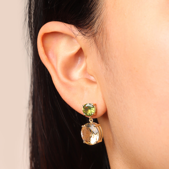 Orecchini Pendenti in Argento 925 placcato Oro Giallo 18Kt con Citrino e Peridoto