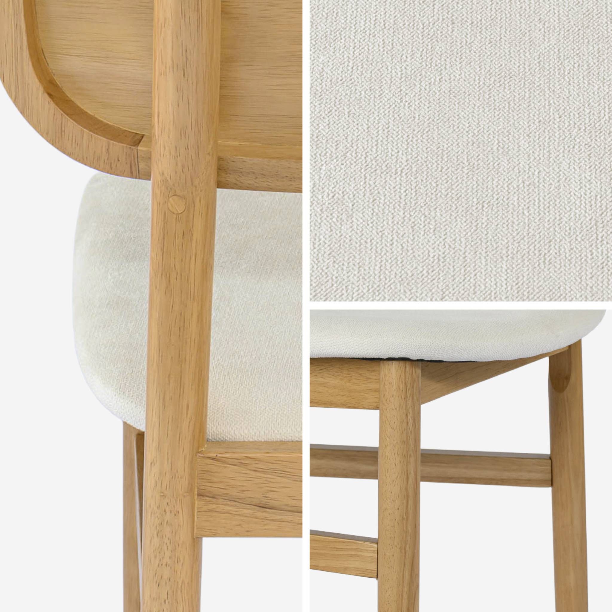 Lot de 2 chaises vintage bois d'hévéa finition brossée naturel et tissu. L 52 x P 45 x H 80cm - OLYMPIE