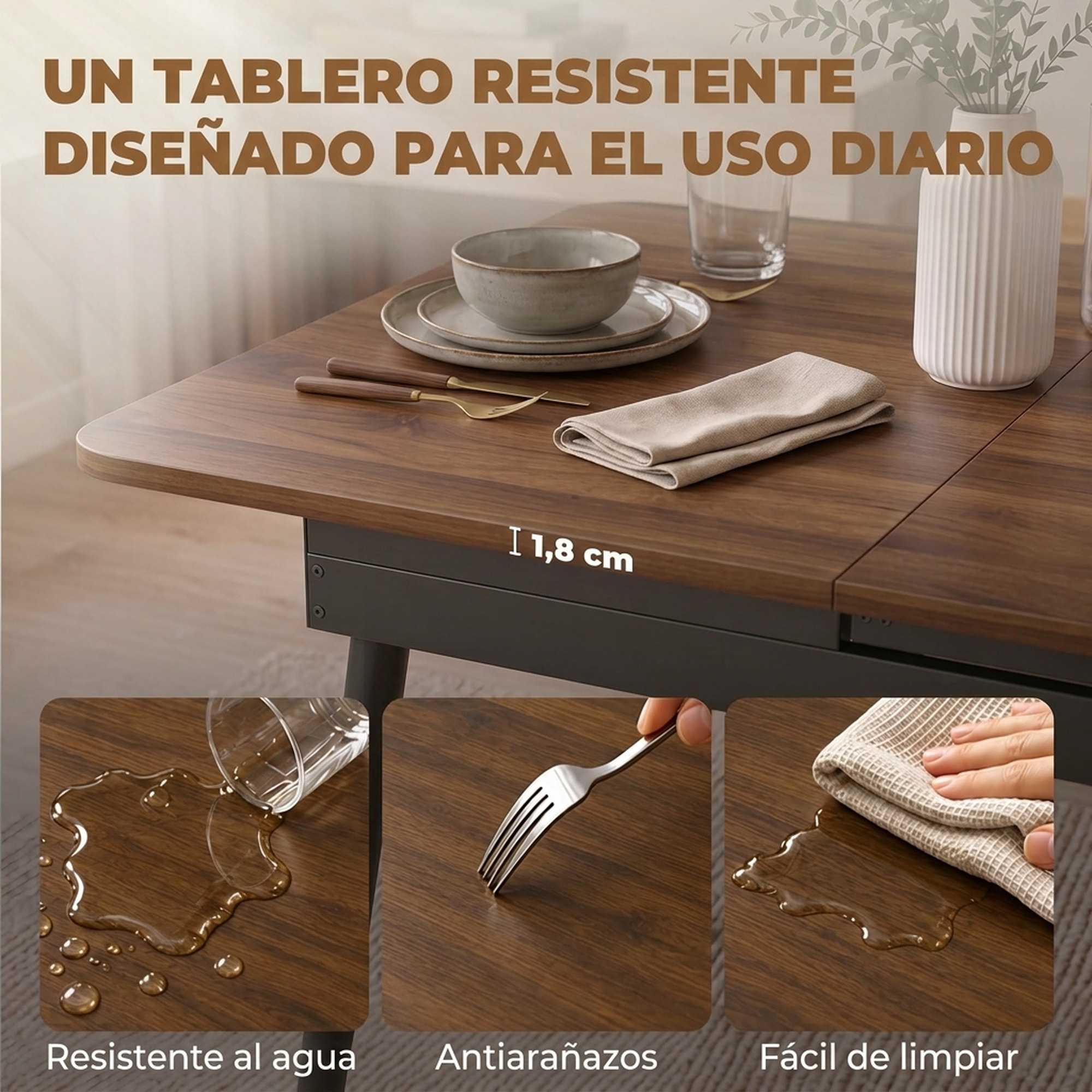 HOMCOM Mesa de Comedor Extensible, Mesa de Cocina Rectangular para 4-6 Personas, Estilo Industrial, Esquinas Redondeadas, 130-160x85x75 cm, Nogal Claro