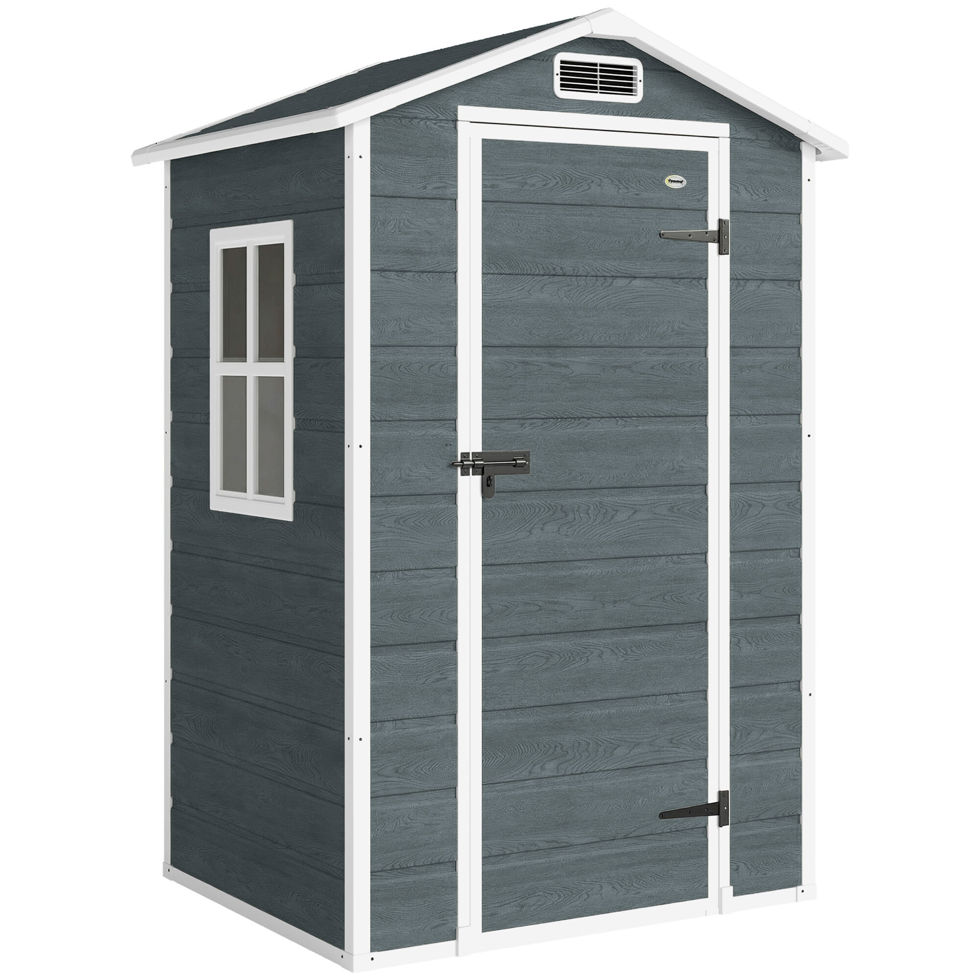 Abri de jardin 1,09 m² porte verrouillable plancher fenêtre aération résine PP effet bois gris blanc