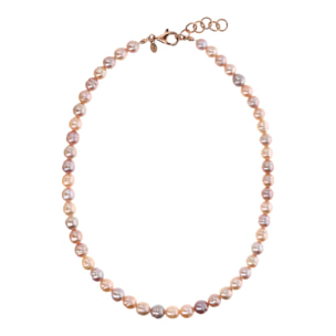 PERLAVIVA - Collana Girocollo in Argento 925 placcato Oro Rosa 18Kt con Perle Cerchiate Multicolor d'Acqua Dolce Ø7/8mm