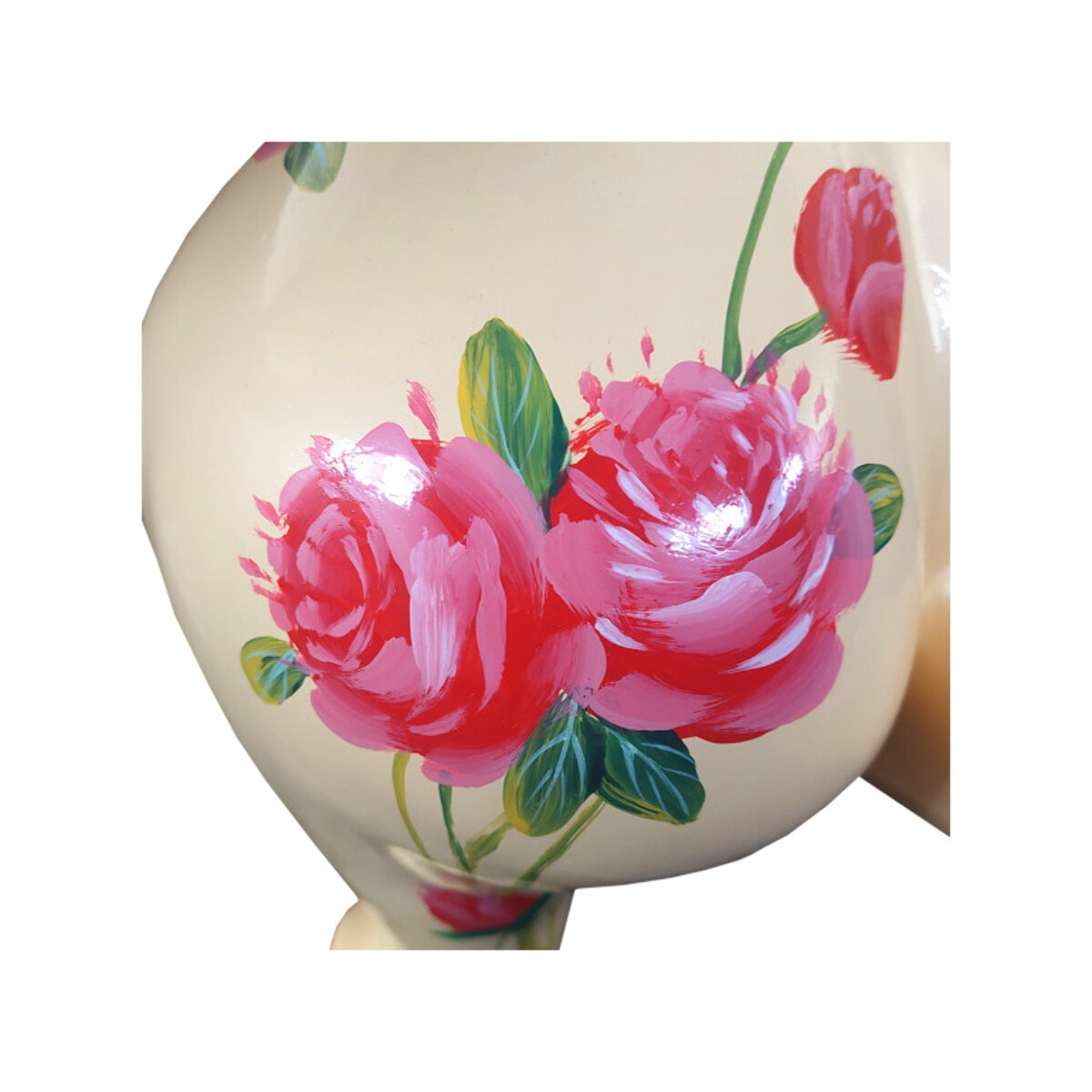 Statue femme ronde en résine beige & fleurs roses H60cm - BALERINA 03