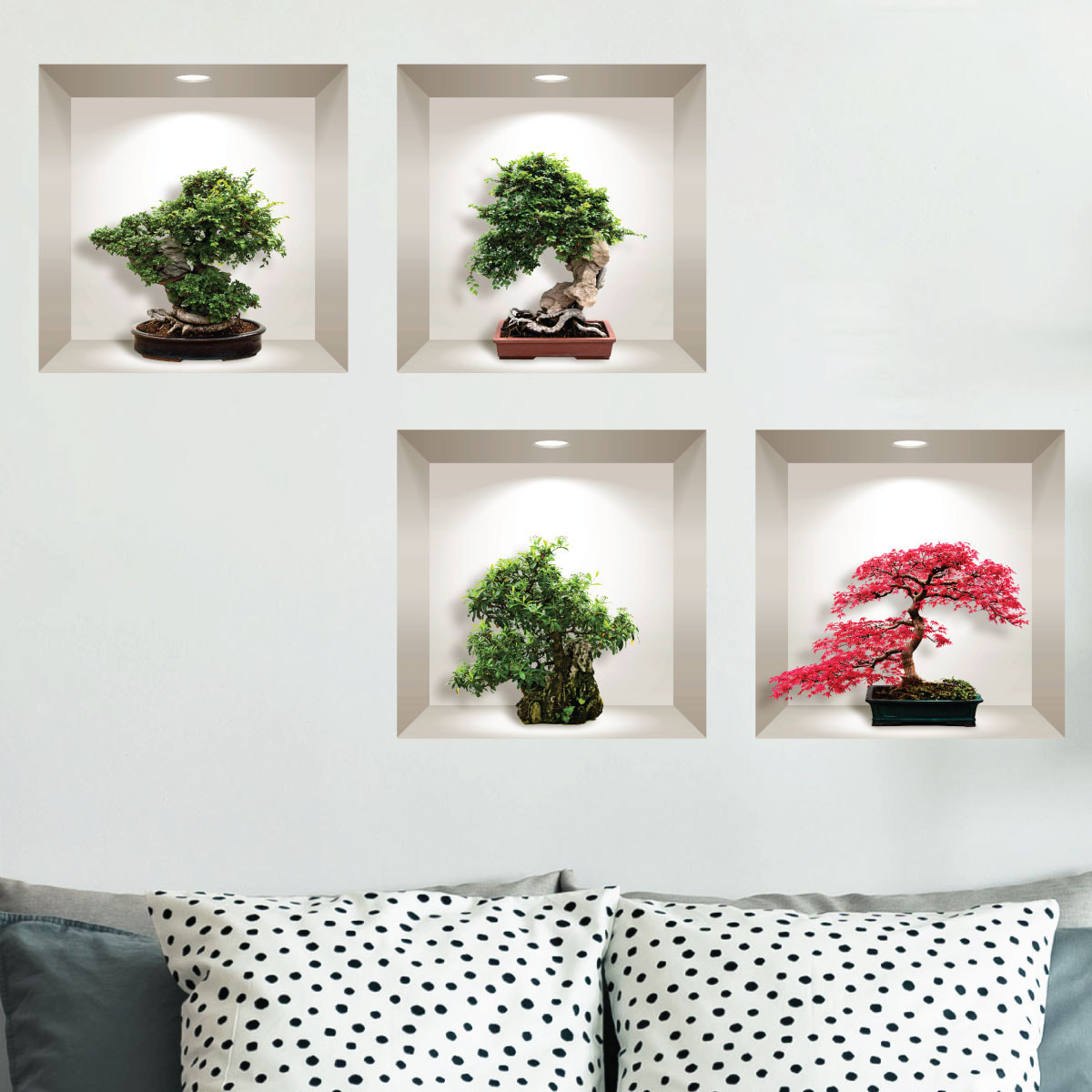 Stickers muraux 3D | Sticker Mural Autocollant effet 3D bonsai érables colorées - Stickers adhésifs 3D Chambre Salon Trompe l'oeil