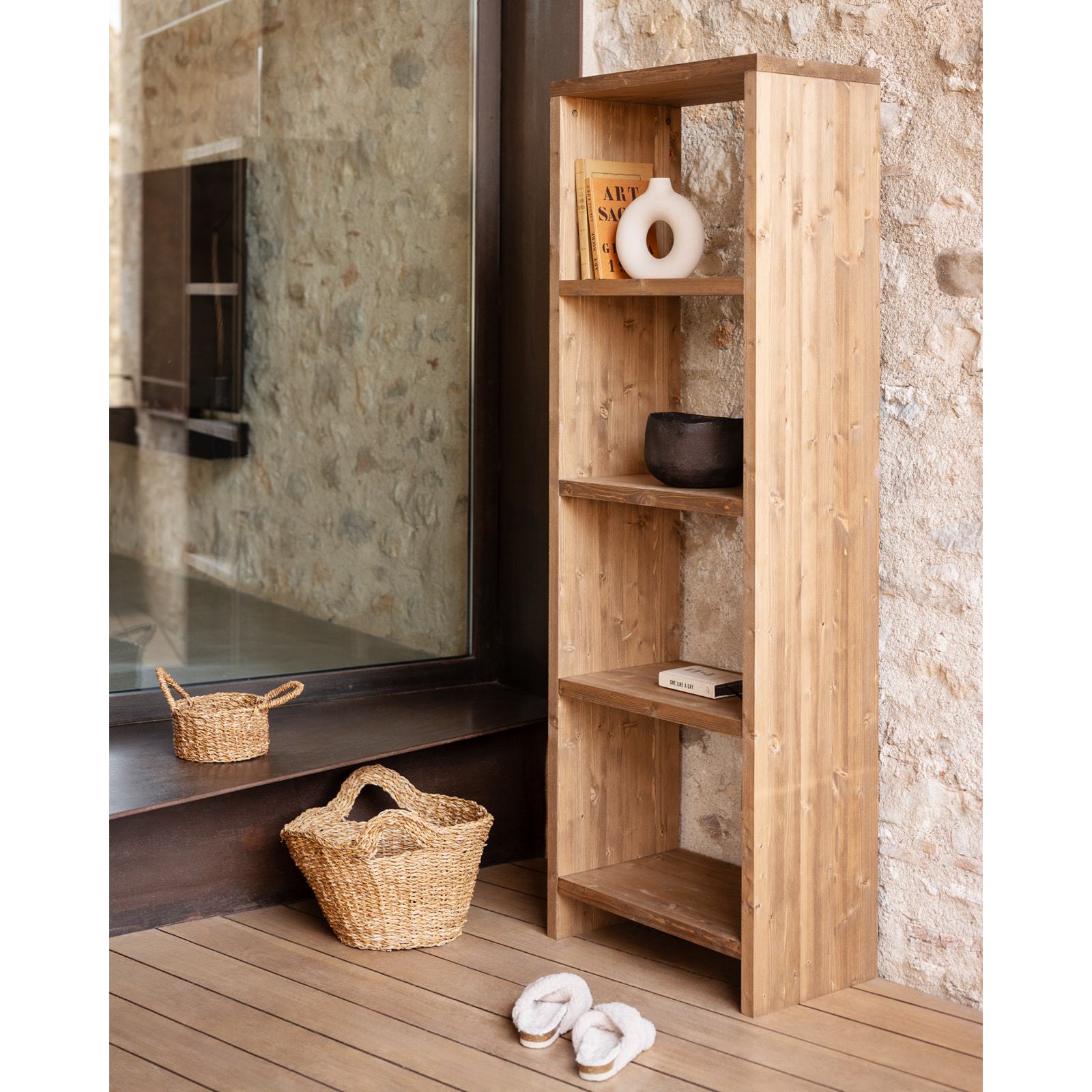 Estantería de madera maciza tono roble oscuro de 180x60cm Alto: 180 Largo: 60 Ancho: 35