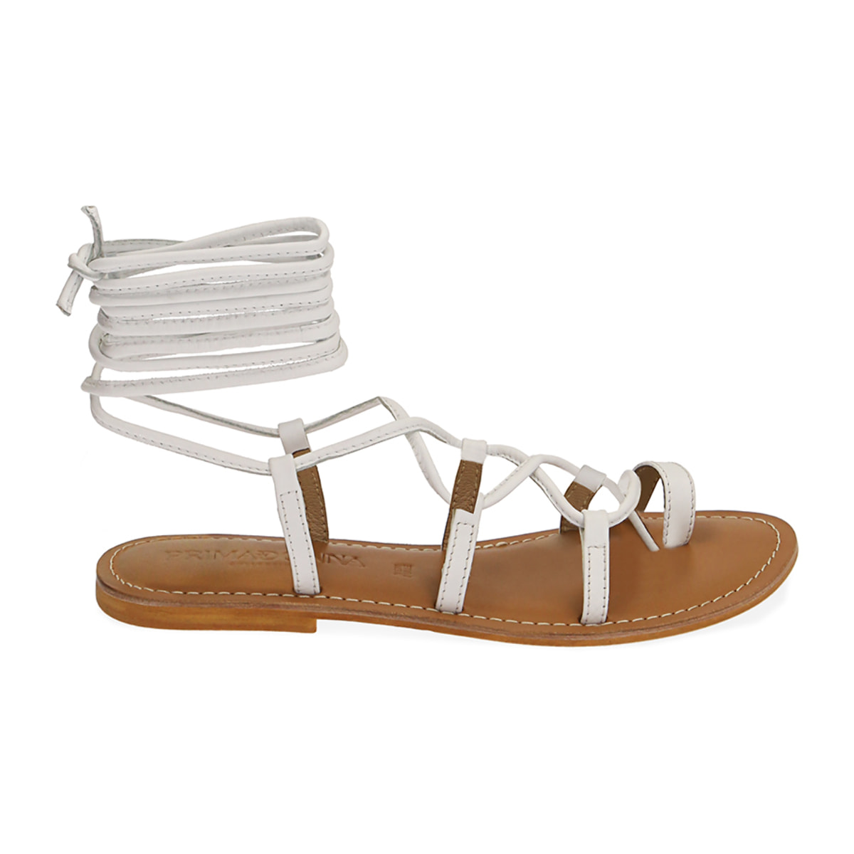 Sandali lace-up flat bianchi in pelle