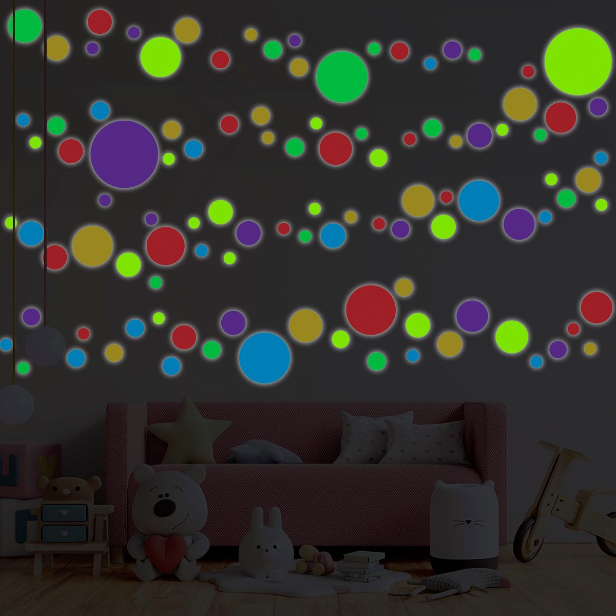 Sticker phosphorescent lumineux - POINTS MULTICOLORES