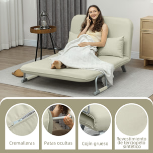 Sofá Cama de 2 Plaza 2 en 1, Sillón Cama Plegable Tapizado en Ante Sintético, con Respaldo Ajustable en 5 Niveles y 2 Almohadas Acolchadas, para Oficina, Dormitorio, Salón, 111x80x78 cm, Crema