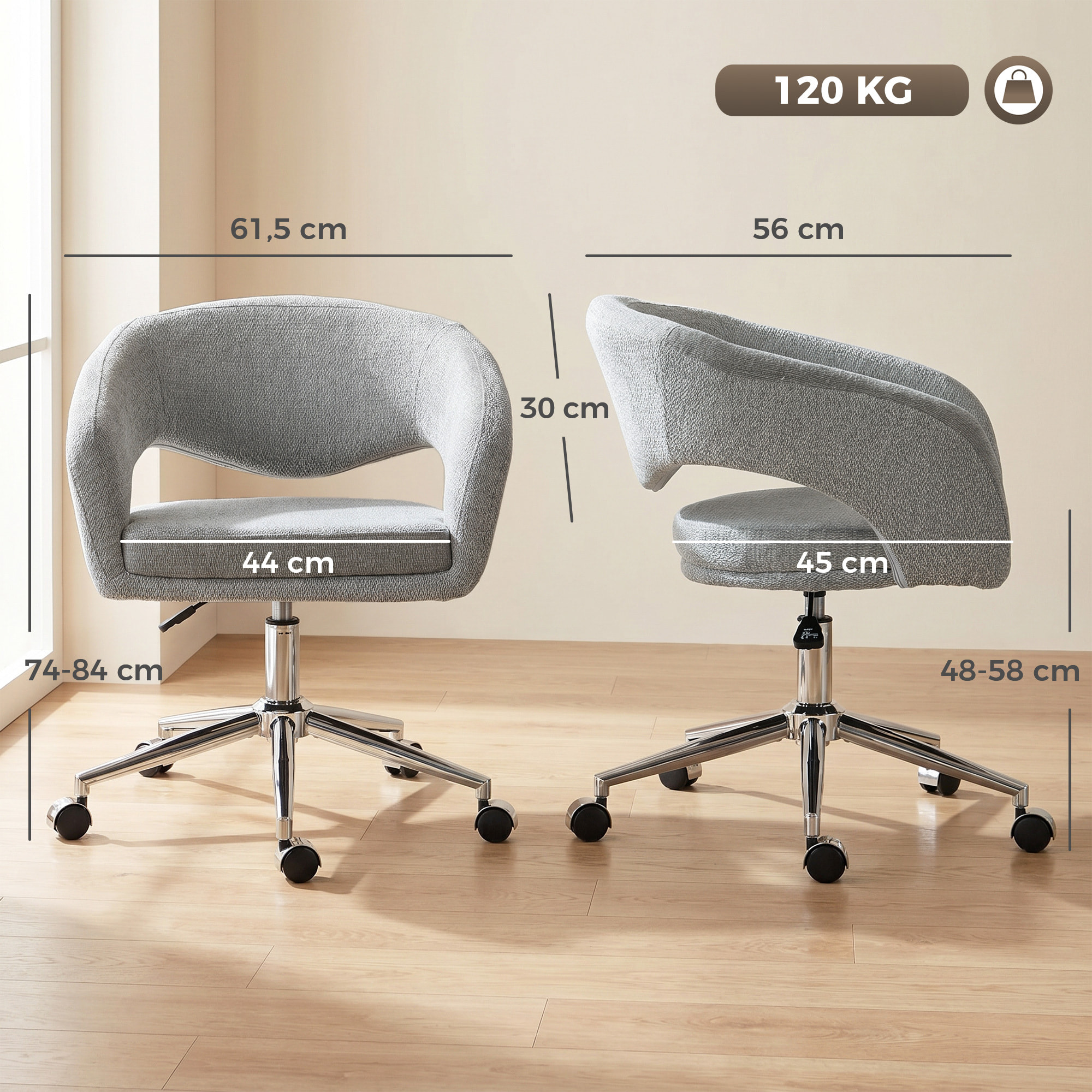 Chaise de bureau design ajouré enveloppant tissu gris