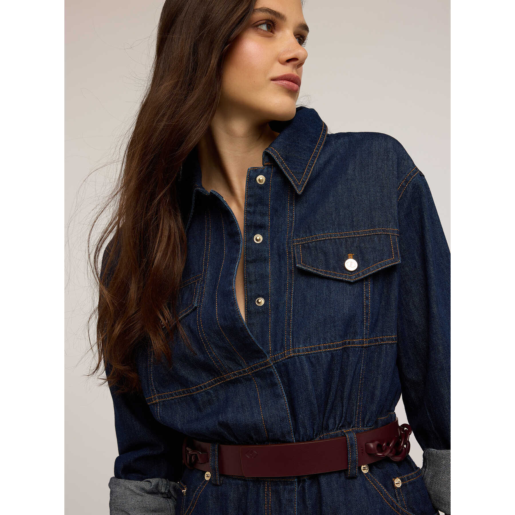 Motivi - Vestido corto tipo camisa en denim - Azul