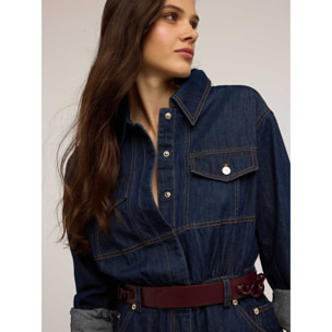 Motivi - Vestido corto tipo camisa en denim - Azul