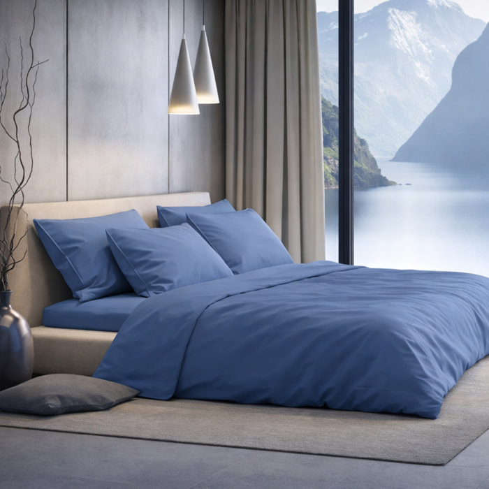 SARTORIALE Completo letto Elegance Tinta Unita in Percalle_Matrimoniale_Acciaio
