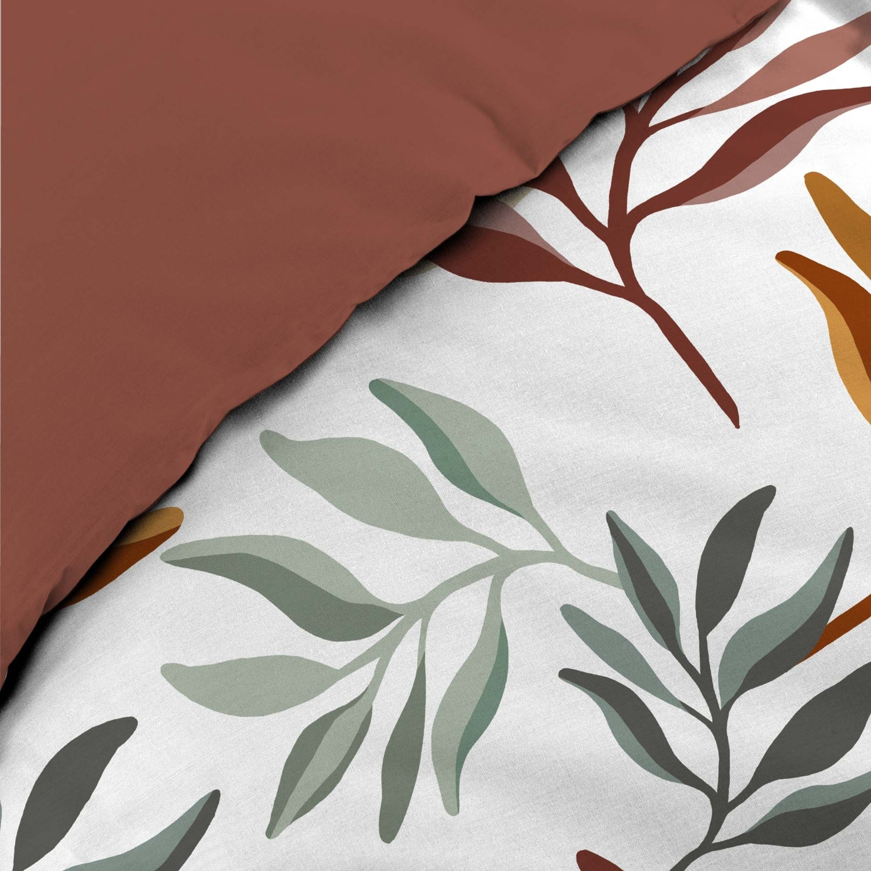 Parure de lit 3 pièces 100 % coton imprimé à motif végétal housse + taies - Rouge