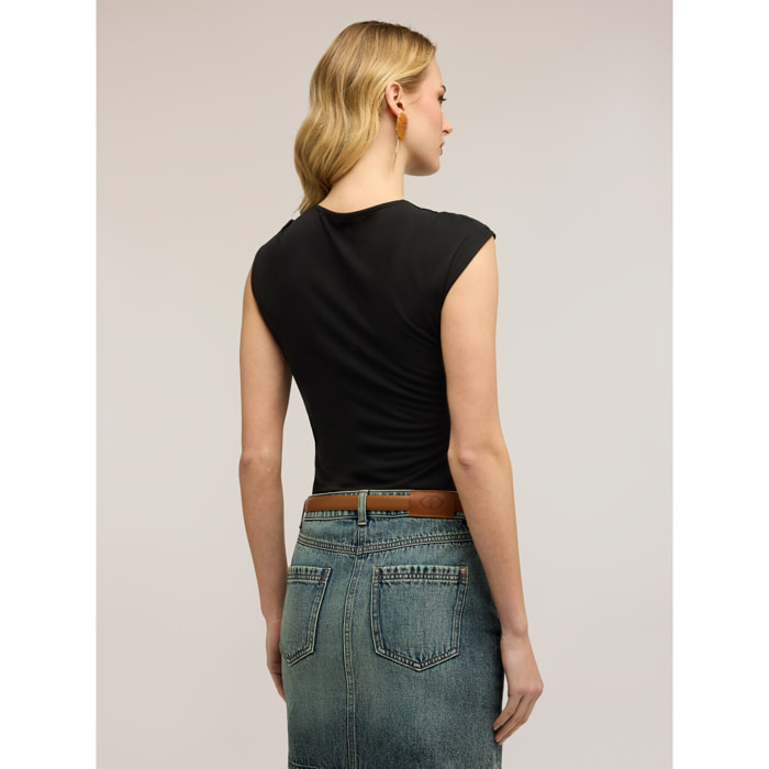 Motivi - Top in jersey con nodo - Nero