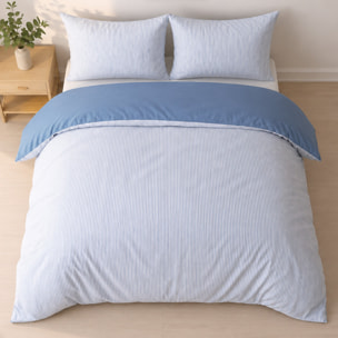Parure housse de couette mini seersucker rayures demin bleu, MILLERAY