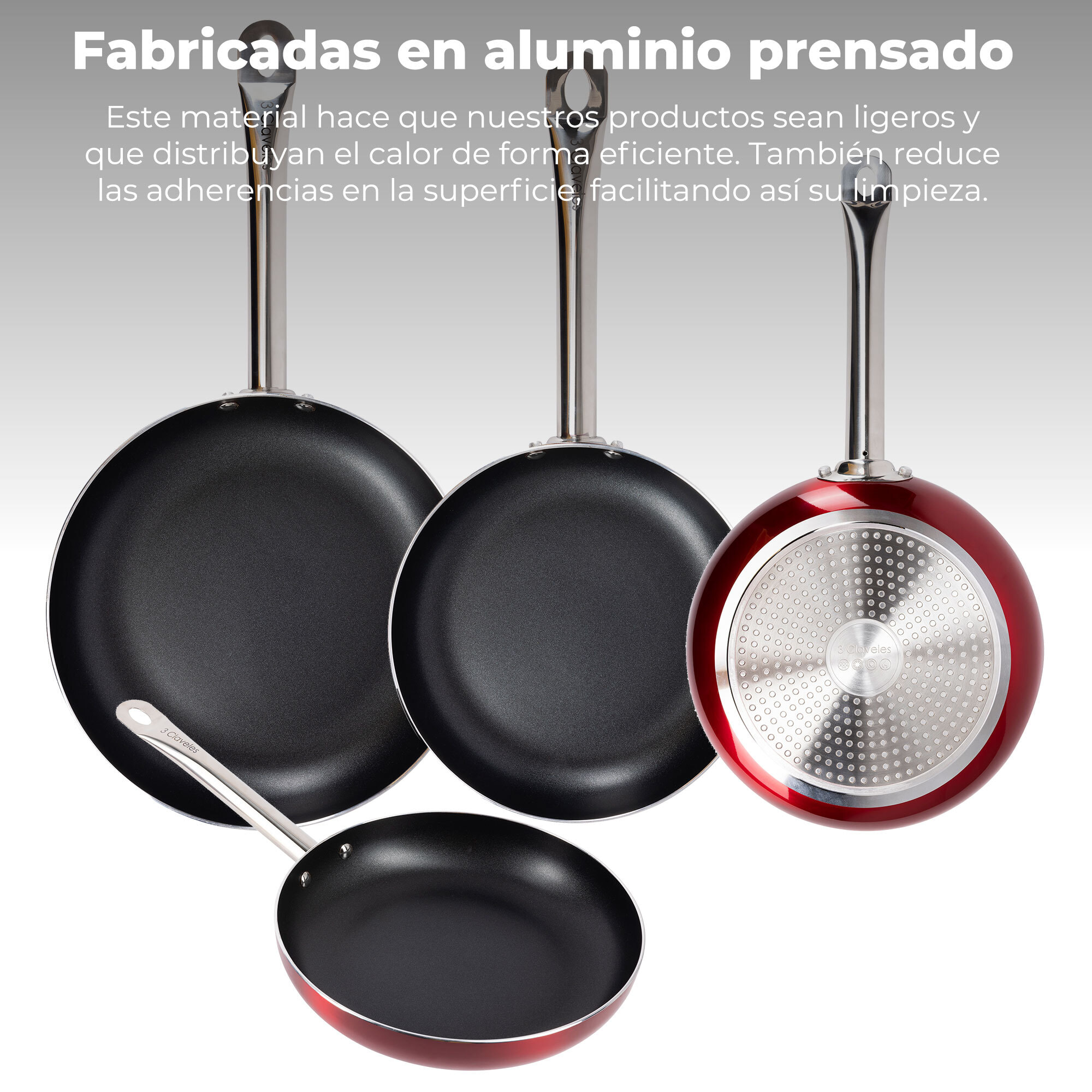 Set de 4 sartenes ø20ø24ø28ø30cm en aluminio prensado aptas para inducción 3 claveles