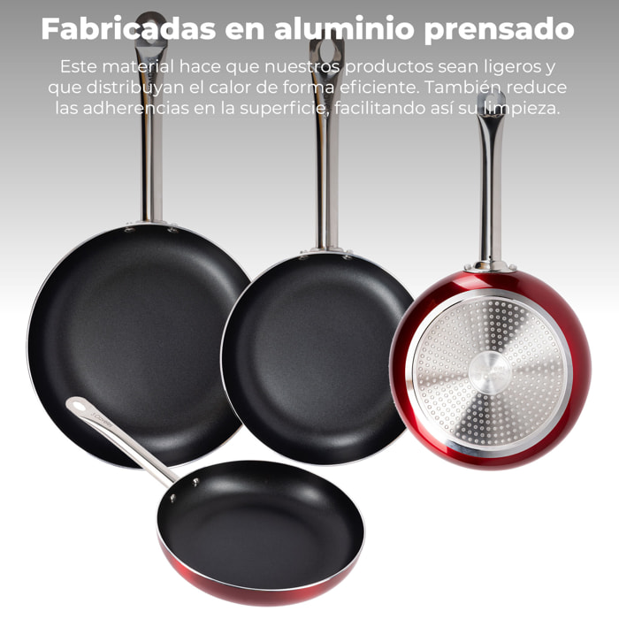 Set de 4 sartenes ø20ø24ø28ø30cm en aluminio prensado aptas para inducción 3 claveles