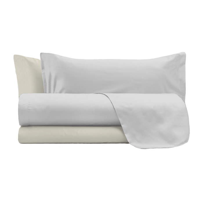 COMPLETO LETTO NATURAL COLOR, 100% Cotone, Made in Italy - GRIGIO CHIARO/PANNA