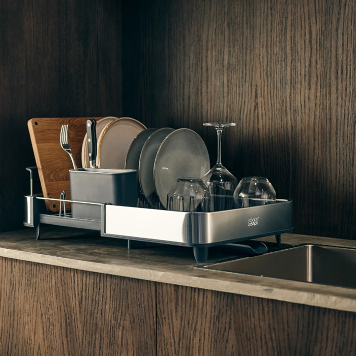 Extend Egouttoir extensible avec bonde + distributeur à savon liquide, inox (85189)