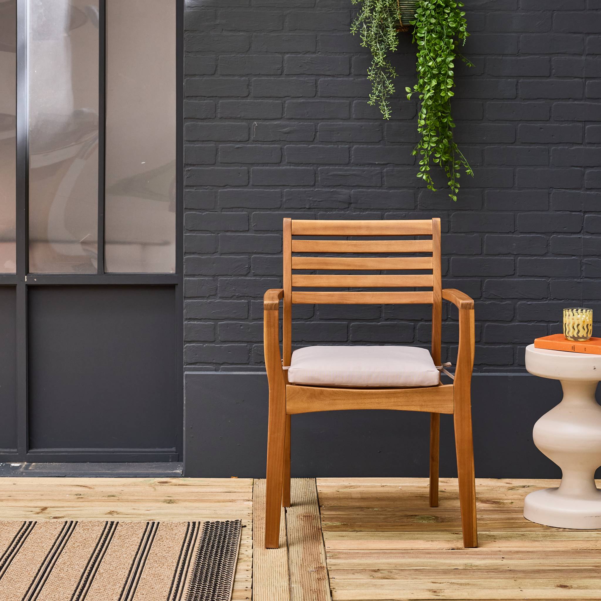 Fauteuil de jardin bois d'acacia (lot de 4) Savona 56 x 52 x 83 cm naturel et beige