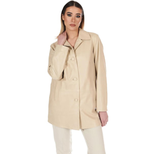 Giacca in pelle beige monopetto versione oversize