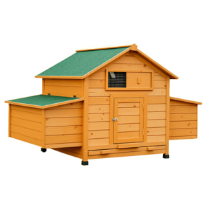 Poulailler cottage sur pied verrouillable toiture intégrale 6 pondoirs 150 x 100 x 96 cm bois pré-huilé