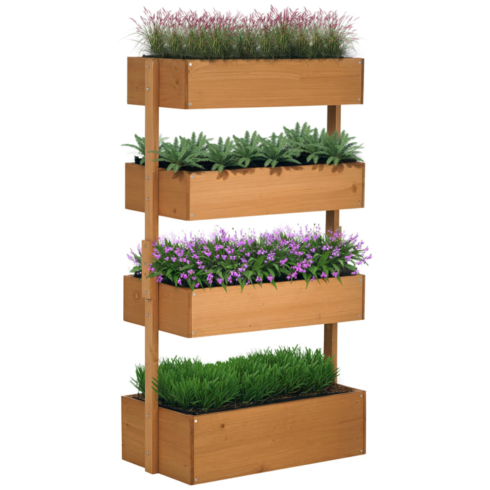 Jardinera de Madera de 4 Niveles, Jardinera Exterior Elevada con Orificios de Drenaje y Tela no Tejida, Macetero para Cultivos, Plantas, Flores, para Terraza, Jardín, 80x45x142 cm, Naranja