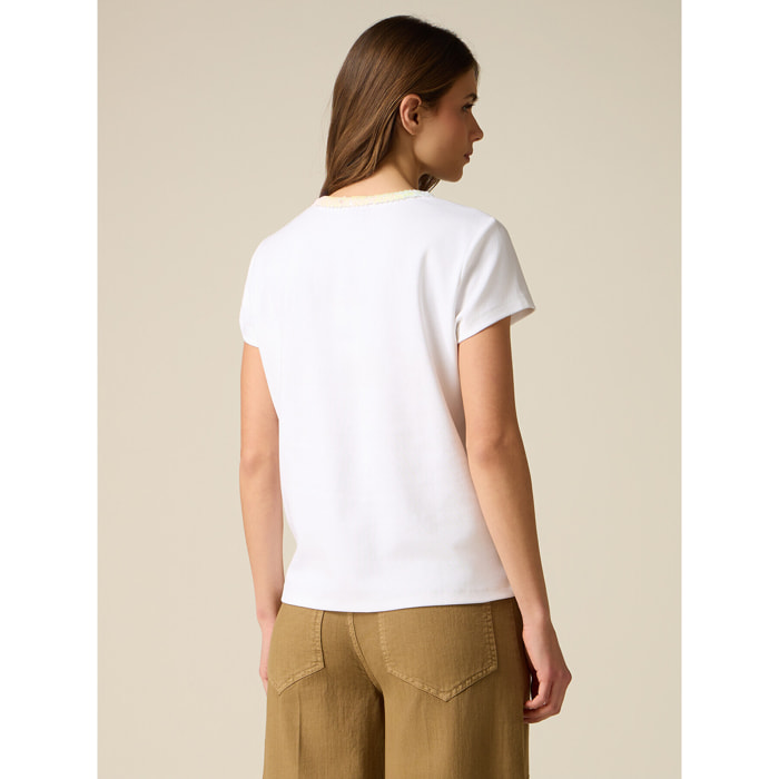 Oltre - T-shirt con dettaglio paillettes - Bianco