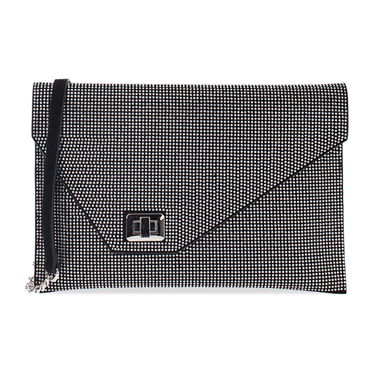 Pochette nera-argento in microfibra con pietre