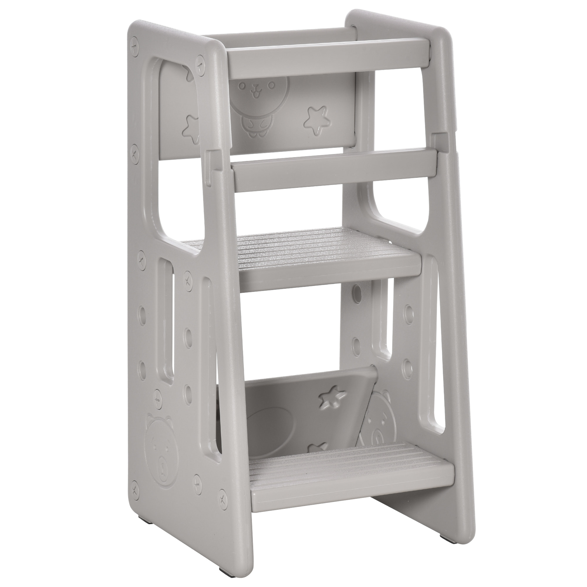 Torre de Aprendizaje para Niños Taburete Infantil con Altura Ajustable en 3 Posiciones y Plataforma Antideslizante para Cocina Comedor Baño 47x47x90 cm Gris