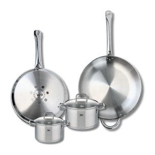 Ensemble de 2 Poêles de cuisson 28 et 32 cm et 2 faitouts 14 et 16 cm Elo Profi Citrin