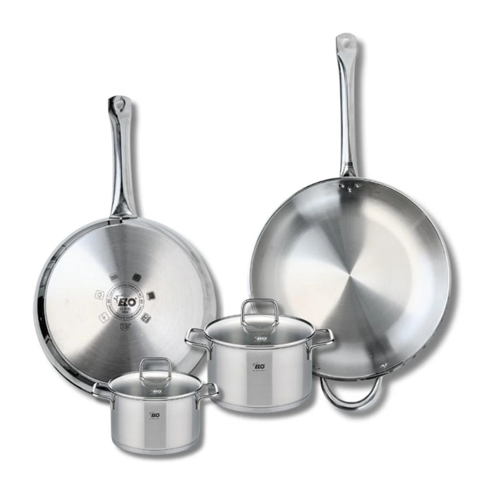 Ensemble de 2 Poêles de cuisson 28 et 32 cm et 2 faitouts 14 et 16 cm Elo Profi Citrin