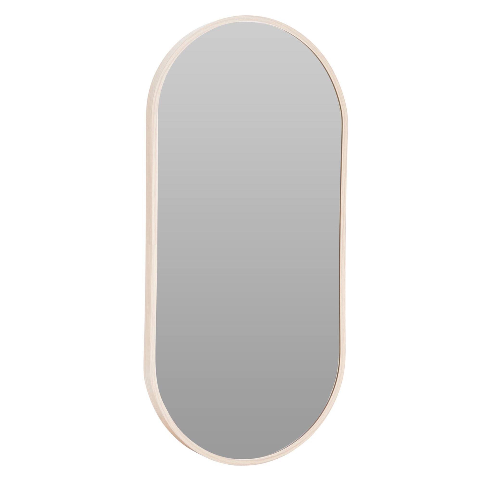 WELL HOME Espejo ovalado 30x60cm marco de madera clara, con gancho trasero para pared ideal para dormitorio o pasillo