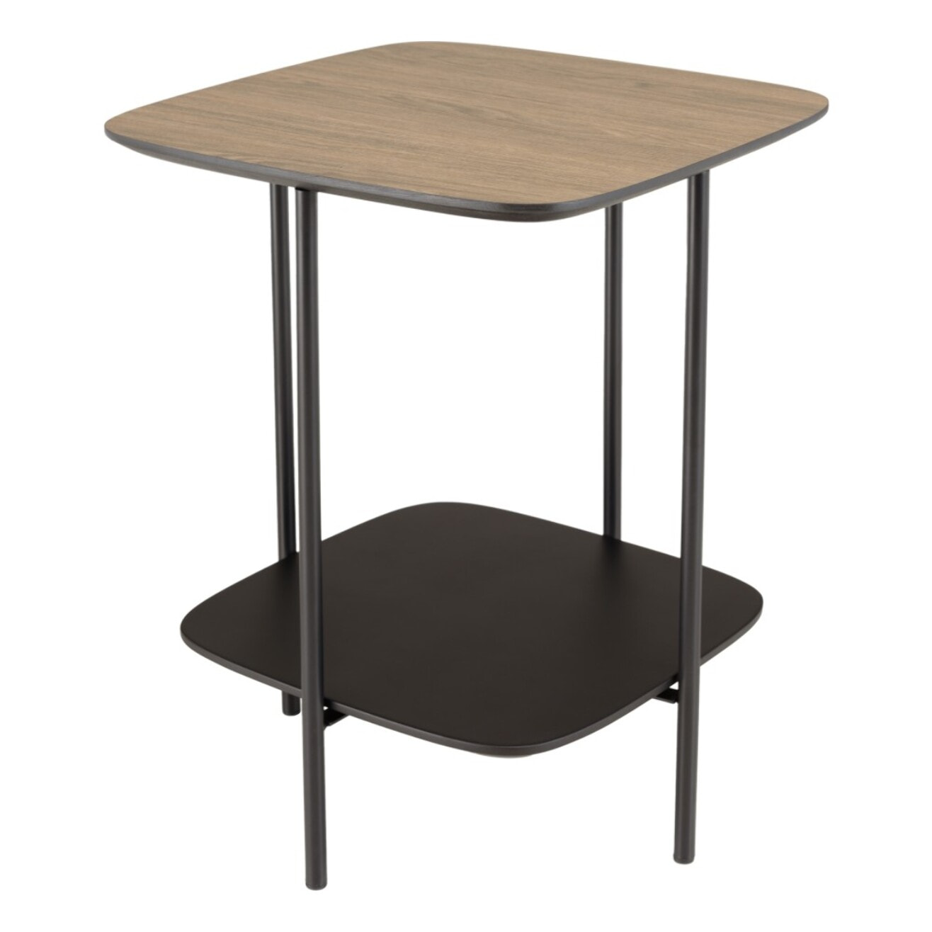 JULIA - Table d'appoint 2 plateaux bi-matière mocha/noir pieds métal
