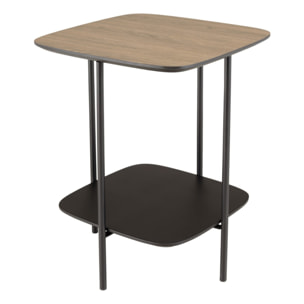 JULIA - Table d'appoint 2 plateaux bi-matière mocha/noir pieds métal